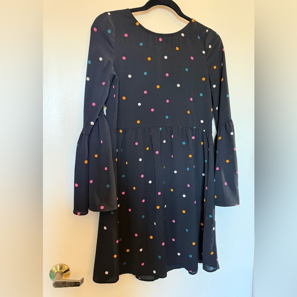 ASOS Black Long Bell Sleeve Colorful Polka Dot Print Mini Dress in Size 2